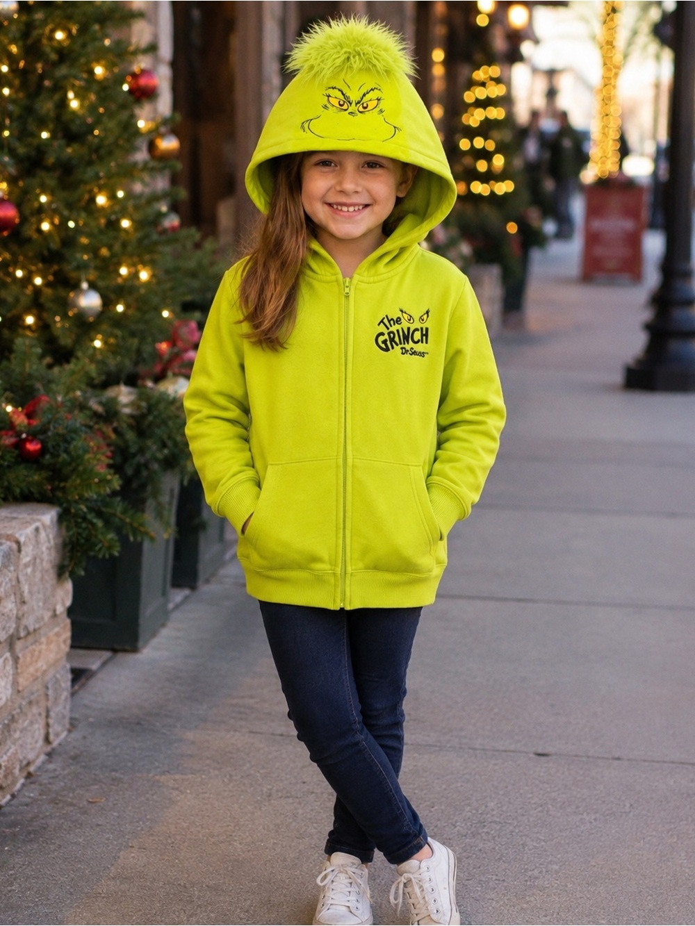 Dr. Seuss The Grinch Kids Large Green Faux Fur Zip Hoodie Costume